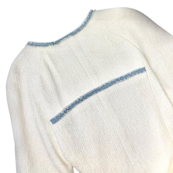 CHANEL Vintage 07P CC Logo Tweed Long Jacket Trim Denim #42 Blue White [106101] - Picture 6 of 14